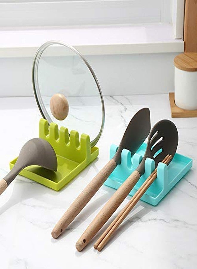 Fayby 4 Slots Cooking Utensil Storage Rack | Plastic Spatula Spoon Rests Stand Lid Rack Holder for Kitchen Platform and Dining Table for Holding Messy Spoon While Cooking - 2 Psc (Multicolor) - Image 1